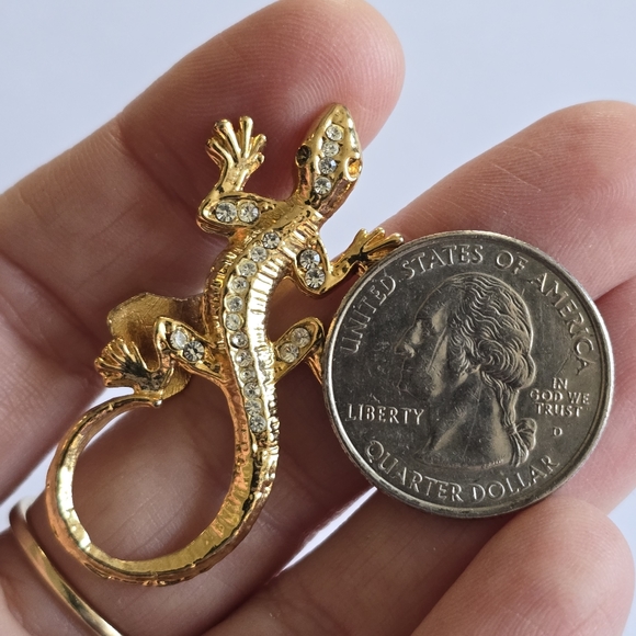 Vintage lizard brooch trembler tremblant pin gold tone salamander gecko reptile - Picture 8 of 10